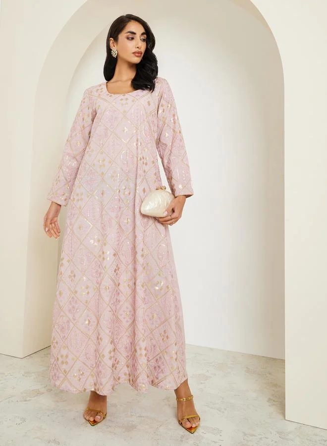 Women Pink Embroidered Jalabiya
